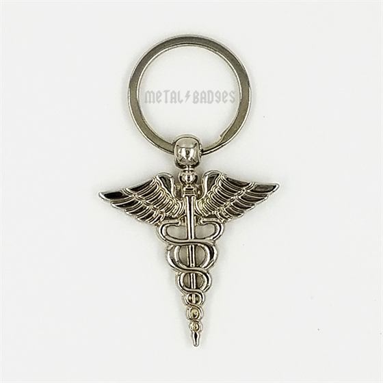 Caduceus Medical Keychain - Silver/Nickel finish Metal Keychains | Metal Badges