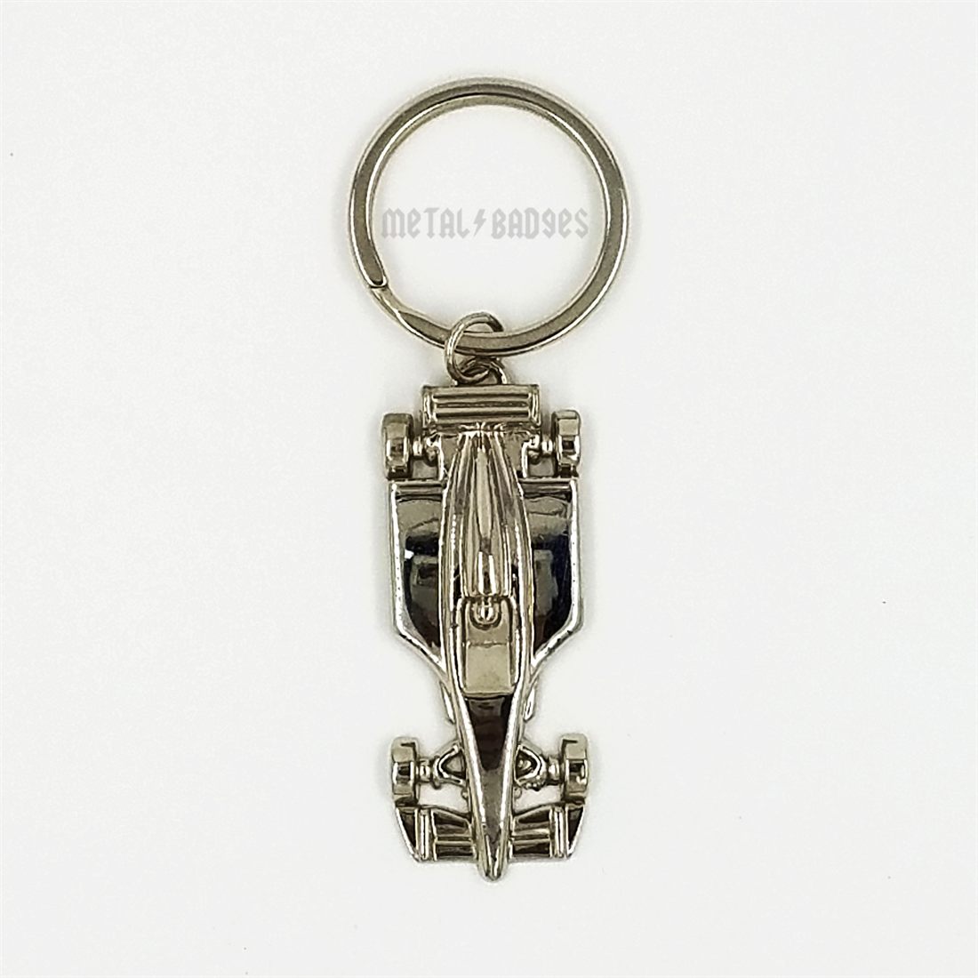 Formula Racing Car Keychain - Chrome finish, Metal Keychains by Metal Badges
