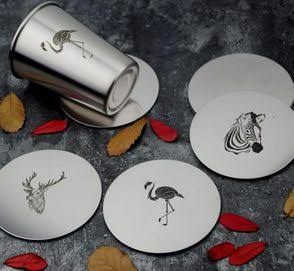 Custom Metal Coaster - Design 34 - Brushed Steel finish, Hospitality by Metal Badges