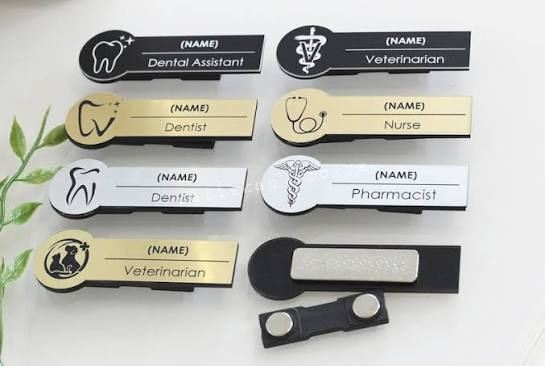 Hospitality Name Badge - Design 63 - Brushed Steel finish Hospitality | Metal Badges
