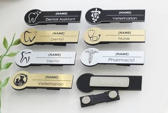 Hospitality Name Badge - Design 63 - Brushed Steel finish, Hospitality by Metal Badges