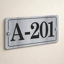 Metal Room Number Plate - Design 69 - Brushed Steel finish, Hospitality by Metal Badges
