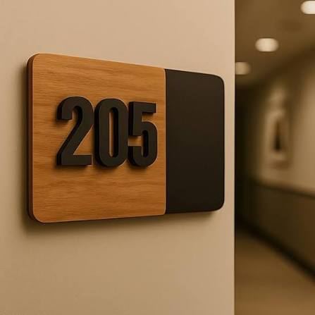 Metal Room Number Plate - Design 72 - Brushed Steel finish Hospitality | Metal Badges