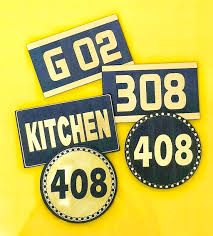 Metal Room Number Plate - Design 79 - Brushed Steel finish, Hospitality by Metal Badges