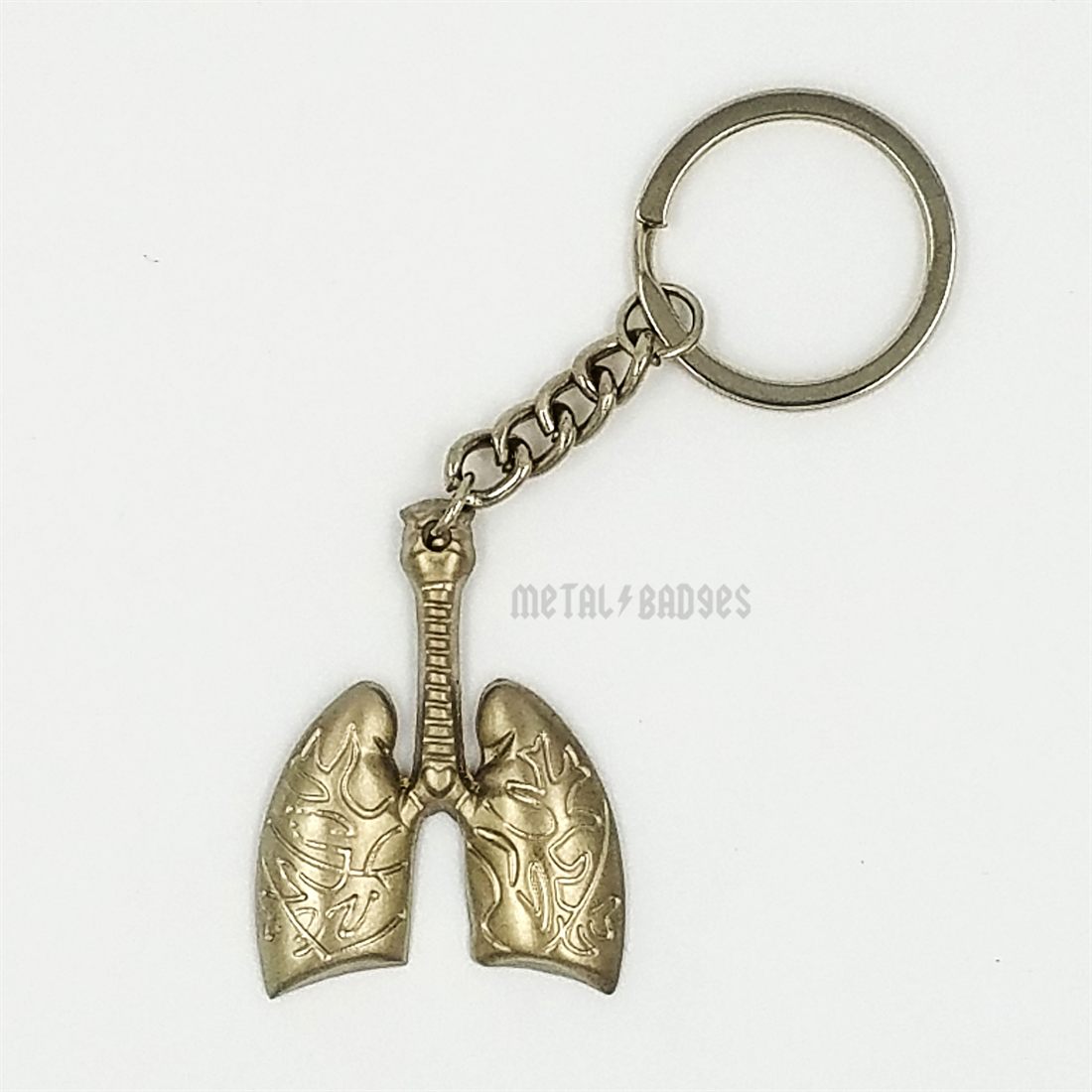 Lungs Anatomy Keychain - Antique Brass finish, Metal Keychains by Metal Badges