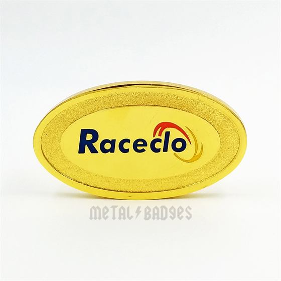 Raceclo Oval Name Badge - Polished Gold finish Name Badges | Metal Badges