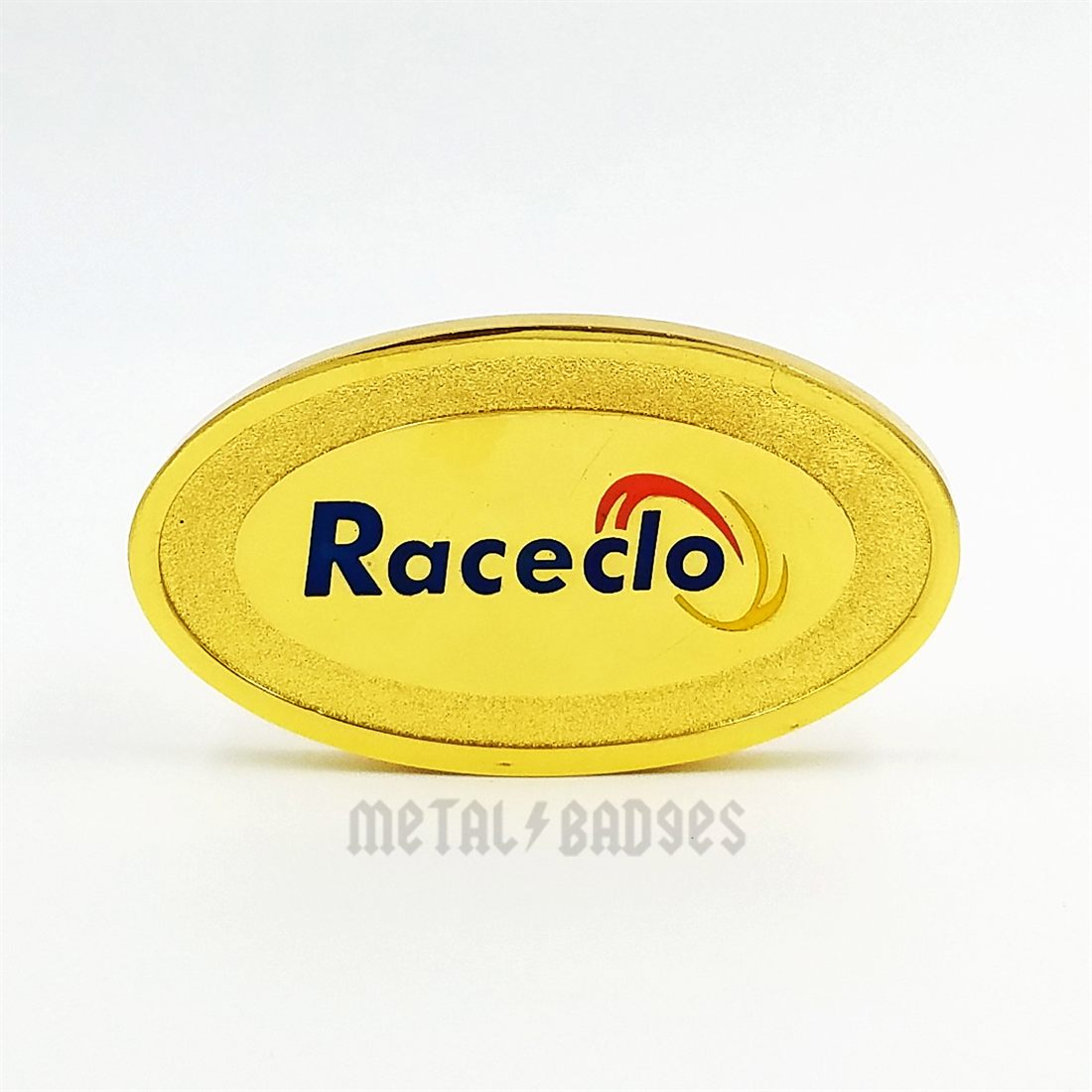 Raceclo Oval Name Badge - Polished Gold finish, Name Badges by Metal Badges